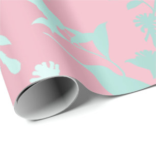 Aqua Blue Pink Hummingbird Flowers Cadeaupapier
