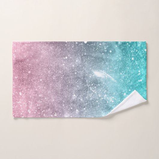 Aqua blue Pink ombre mer galaxie abstraite (Serviette à main)