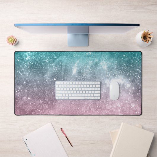 Aqua blue Pink ombre mer galaxie abstraite (Bureau 1)
