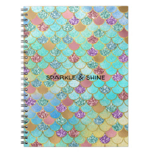 Aqua Blue Pink Paars Gold Glitter Mermaid Notitieboek