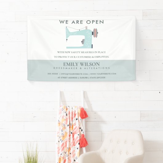 AQUA BLUE PINK SEWING MACHINE TAILOR RE OPENING SPANDOEK (Insitu)