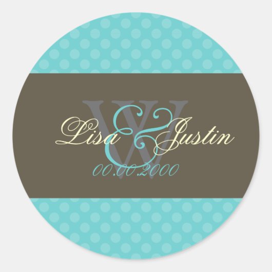 Aqua Blue Polka Dots monogram stickers (Voorkant)