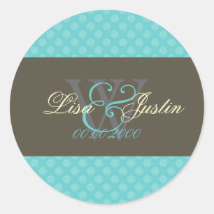 Aqua Blue Polka Dots monogramstickers Ronde Sticker