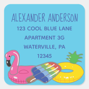 Aqua Blue Pool Floats Square retouradreslabels Vierkante Sticker