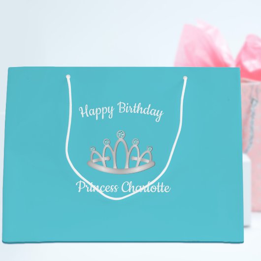 Aqua Blue Princess Tiara Birthday Large Gift Bag Groot Cadeauzakje