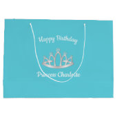 Aqua Blue Princess Tiara Birthday Large Gift Bag Groot Cadeauzakje (Achterkant)