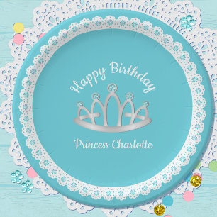 Aqua Blue Princess Tiara Birthday Paper Bord