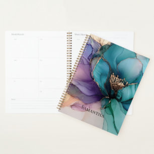 Aqua Blue Purple Gold Floral