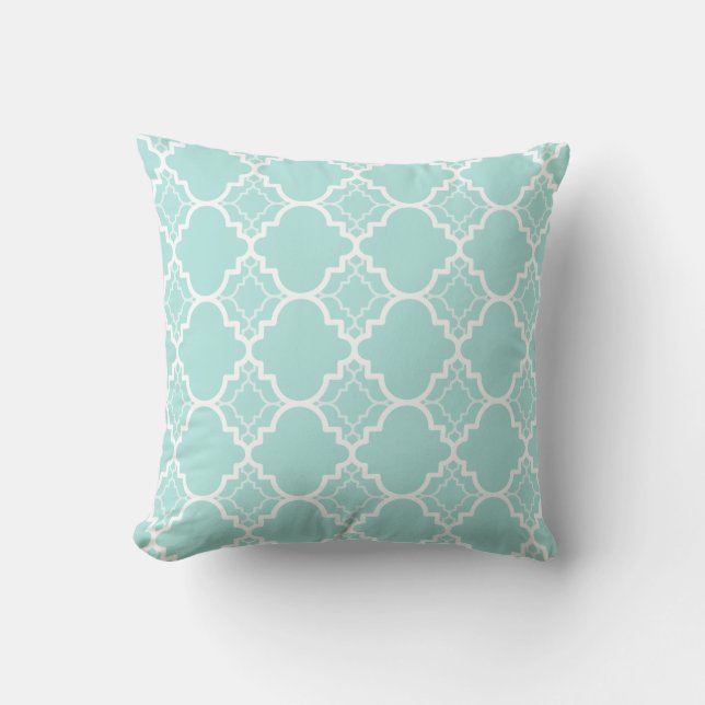 Aqua Blue Quatrefoil Geometric Pattern Kussen (Voorkant)