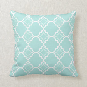 Aqua Blue Quatrefoil Geometric Pattern Kussen