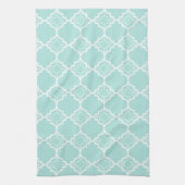 Aqua Blue Quatrefoil geometrisch patroon Theedoek (Verticaal)