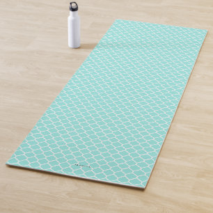Aqua Blue Quatrefoil Patroon Gepersonaliseerd Yogamat