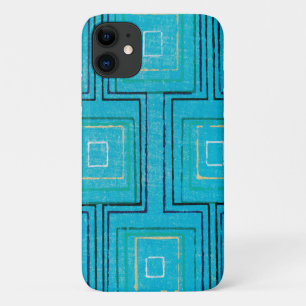 Aqua Blue Retro Plaid Art Patroon Telefoonhoesje iPhone 11 Hoesje