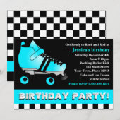 Aqua Blue Roller Schaats Birthday Party Kaart (Voorkant / Achterkant)