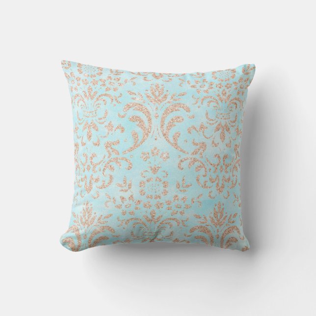 Aqua Blue Roos Gold Pattern-kussen Kussen (Voorkant)