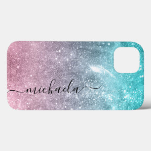 Aqua blue Roze zee sterrenstelsel abstract Monogra iPhone 13 Hoesje