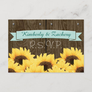 AQUA BLUE RUSTIC SUNFLOWER RSVP-KAART RSVP KAARTJE