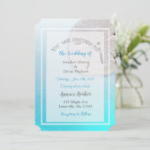 Aqua Blue Sand Dollar Thème Mariage Invitations (Debout devant)