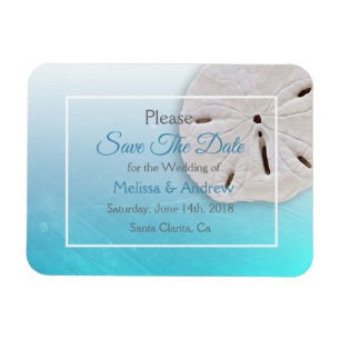 Aqua Blue Sand Dollar Wedding Save the Date Magnet Magneet
