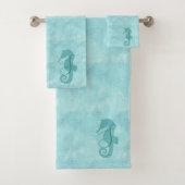 Aqua Blue Seahorse Monogramme Ensemble de serviett (En situation)