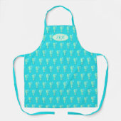 Aqua Blue Seapaarden Pattern Monogrammed Chefs Schort (Voorkant)