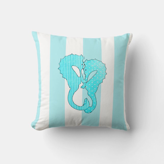 Aqua Blue Seashell en Seapaarden Pillow Kussen (Voorkant)