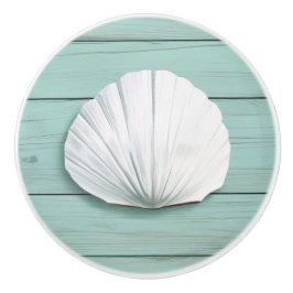 Aqua Blue Seashell Faux Wood Shell Lade knop