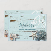 Aqua Blue Seashell Wil jij mijn bruidsmeisje zijn? Kaart (Voorkant / Achterkant)