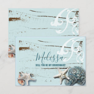 Aqua Blue Seashell Wil jij mijn bruidsmeisje zijn? Kaart