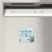 Aqua Blue Seashell Zeester bruiloft Save the Date Magneet (Insitu (Vaatwasser))