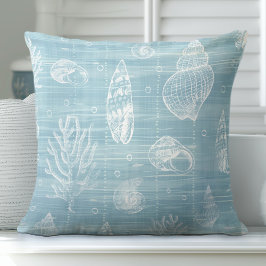 Aqua Blue Seashells-Sierkussen Kussen