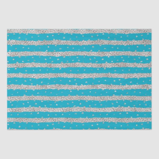 Aqua Blue Silver Sparkly Confetti Stripes Tissuepapier (Voorkant)