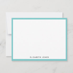 Aqua Blue Simple Moderne Chic Classic Minimalist Notitiekaartje