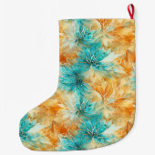 Aqua Blue Sinaasappel Bloemen Kerstnaam Grote Kerstsok (Achterkant)