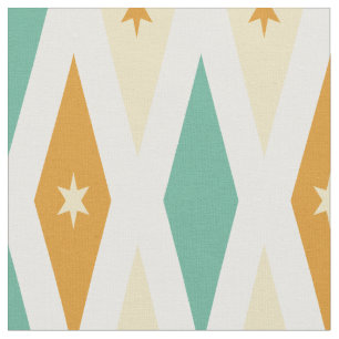 Aqua Blue Sinaasappel Diamonds Sterren Mid Century Stof