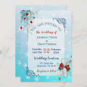 Aqua Blue Snowflake kerstbruiloft Uitnodigingen (Voorkant / Achterkant)