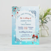 Aqua Blue Snowflake Noël Mariage Invitations (Debout devant)