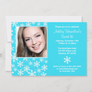Aqua Blue Snowflakes Foto Sweet 16 Invitaties Kaart