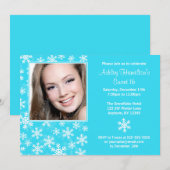 Aqua Blue Snowflakes Photo Sweet 16 Invitations (Devant / Derrière)