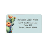 Aqua Blue Southwest Floral Cactus Desert Theme Etiket (Voorkant)