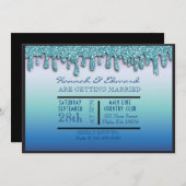 Aqua Blue Sparkle Drippy Drip bruiloft Kaart (Voorkant / Achterkant)