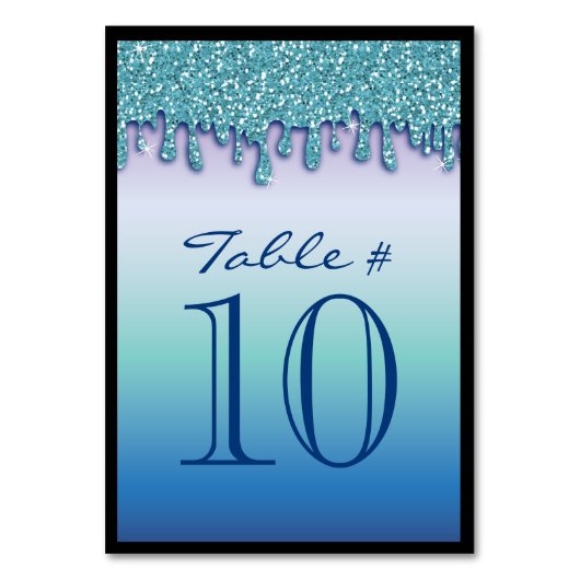 Aqua Blue Sparkle Drippy Numéro de table Siège (Dos)