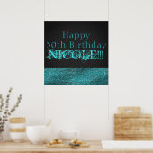 Aqua Blue Sparkle Modern Glam Sequins Party Banner Poster (Keuken)