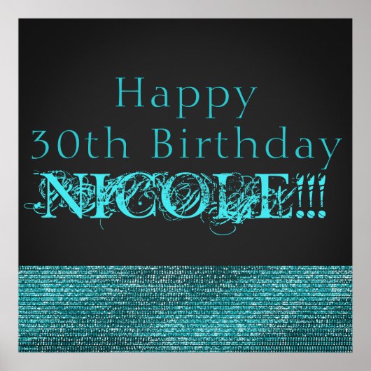 Aqua Blue Sparkle Modern Glam Sequins Party Banner Poster (Voorkant)