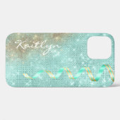 Aqua Blue Sparkle Ribbon Glam Case-Mate iPhone Case (Achterkant (horizontaal))