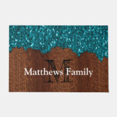 Aqua blue sparkle rustige houtfamilie Monogram Deurmat (Voorkant)