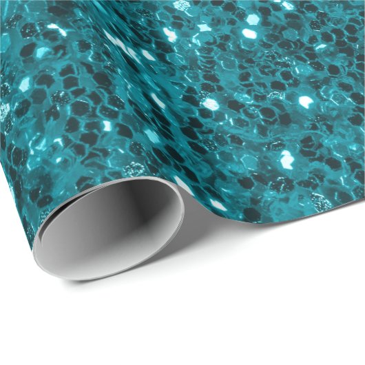 Aqua blue sparkles glitter rustige bruin hout cadeaupapier (Rol Hoek)