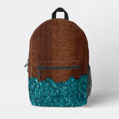 Aqua blue sparkles rustige bruin hout bedrukte rugzak (Voorkant)