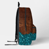 Aqua blue sparkles rustige bruin hout bedrukte rugzak (Links)