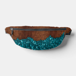 Aqua blue sparkles rustige bruin hout heuptasje